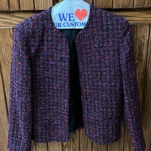 Orvis wool multicolor collarless open front crop jacket VINTAGE